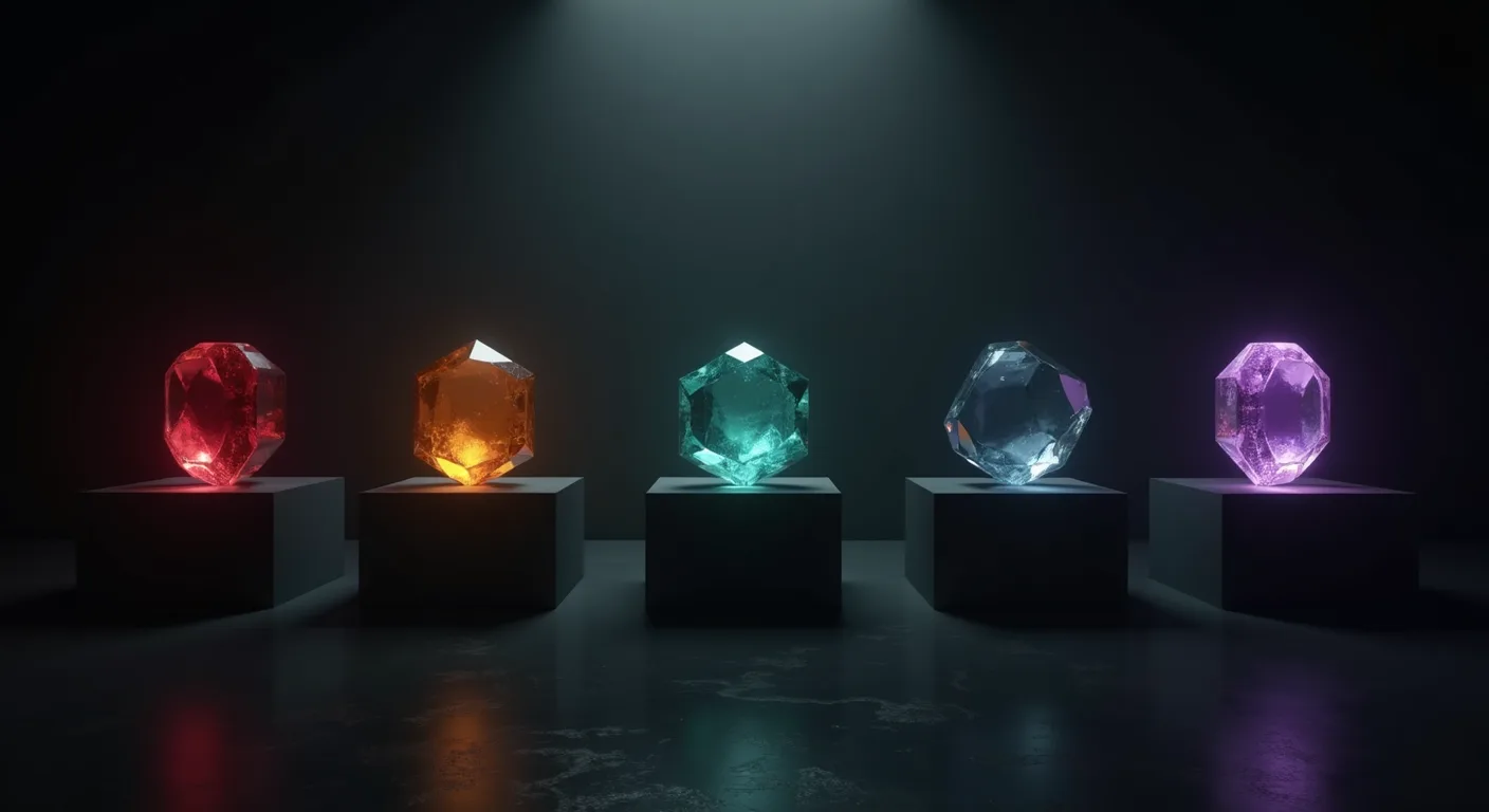 A gallery of Garnet crystals, each tuned to a different craft and tinted to match.
