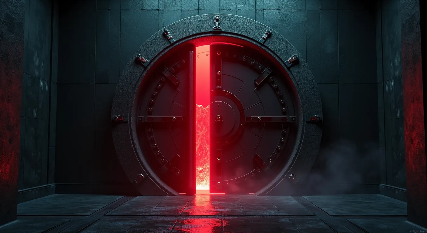 An obsidian vault door sealing over the glowing Garnet.